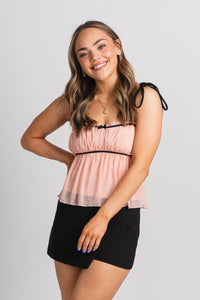 Ruffle frill tank top dusty pink - Affordable Tank Top - Boutique Tank Tops at Lush Fashion Lounge Boutique in Oklahoma City