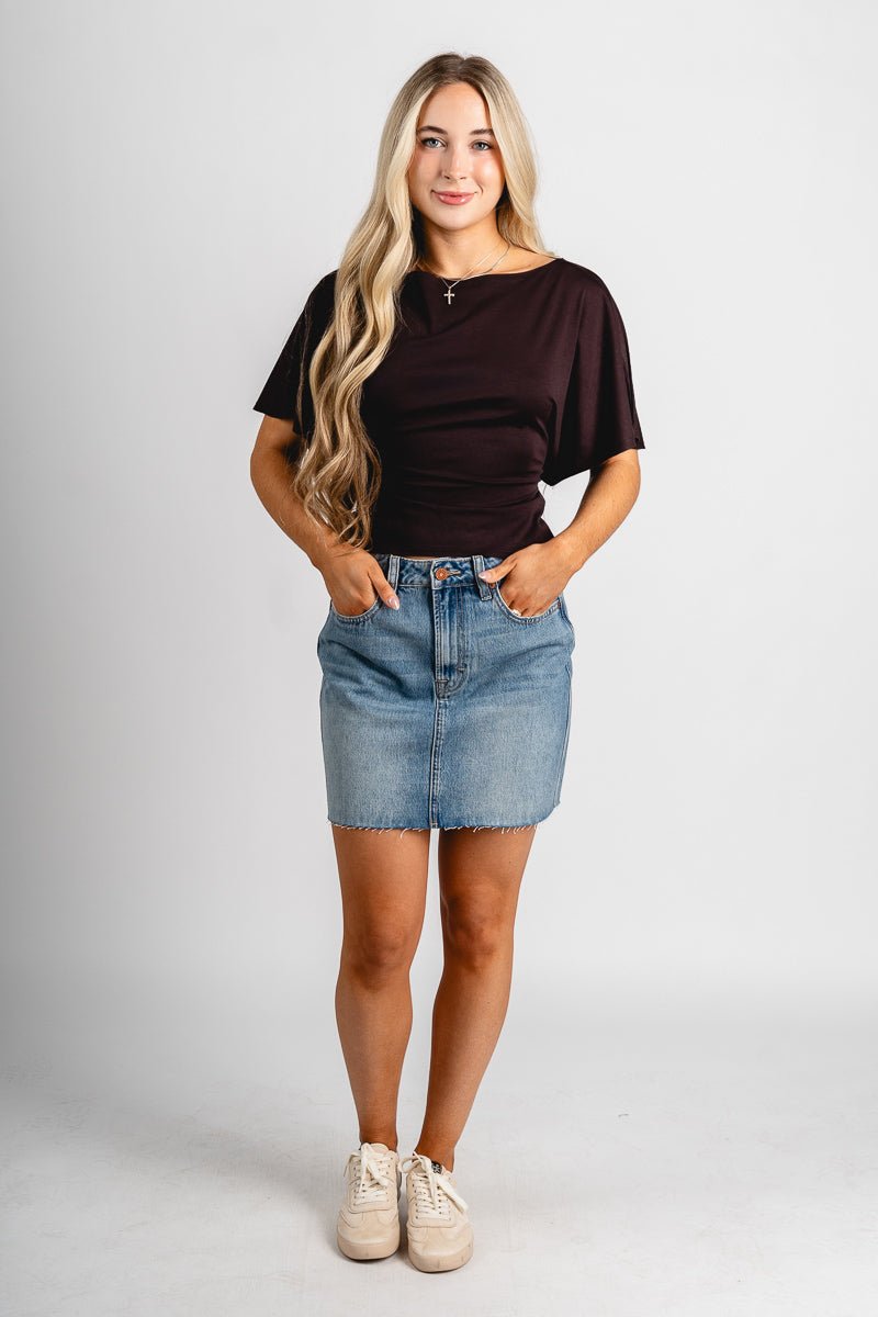 Hidden Peyton high rise denim skirt medium vintage | Lush Fashion Lounge: boutique fashion skirts, affordable boutique skirts, cute affordable skirts