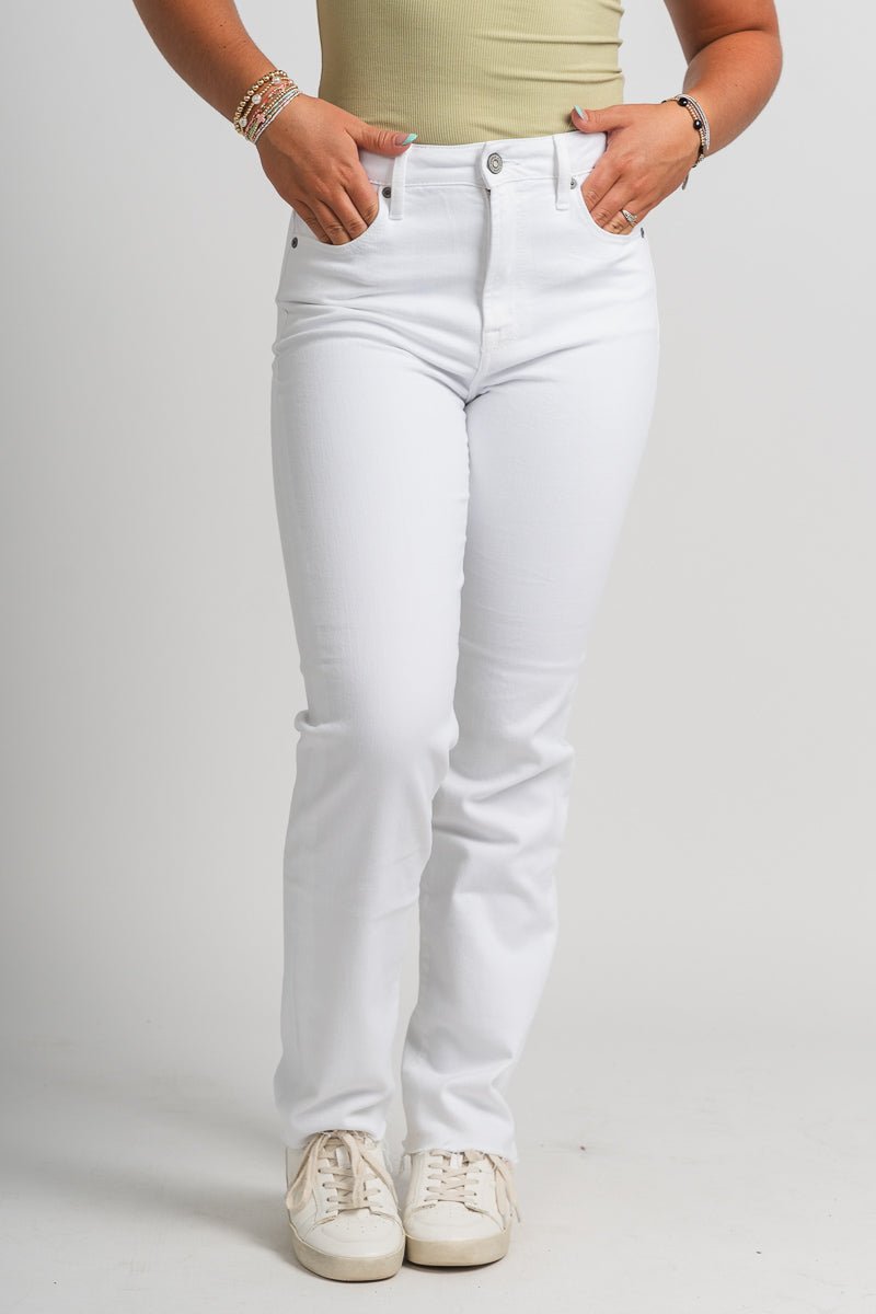 Hidden Tracey high rise straight leg jeans white | Lush Fashion Lounge: boutique women's jeans, fashion jeans for women, affordable fashion jeans, cute boutique jeans