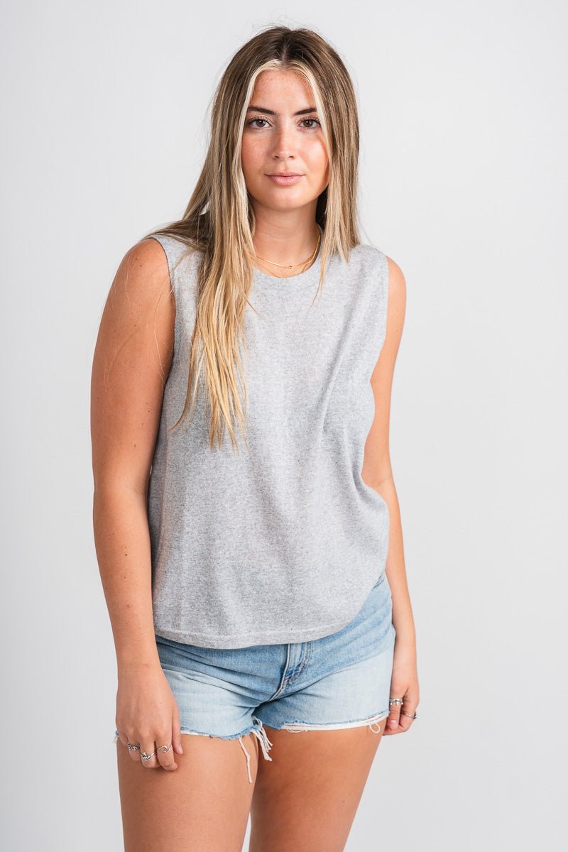 Aerie knit tank top heather grey - Affordable Tank Top - Boutique Tank Tops at Lush Fashion Lounge Boutique in Oklahoma City