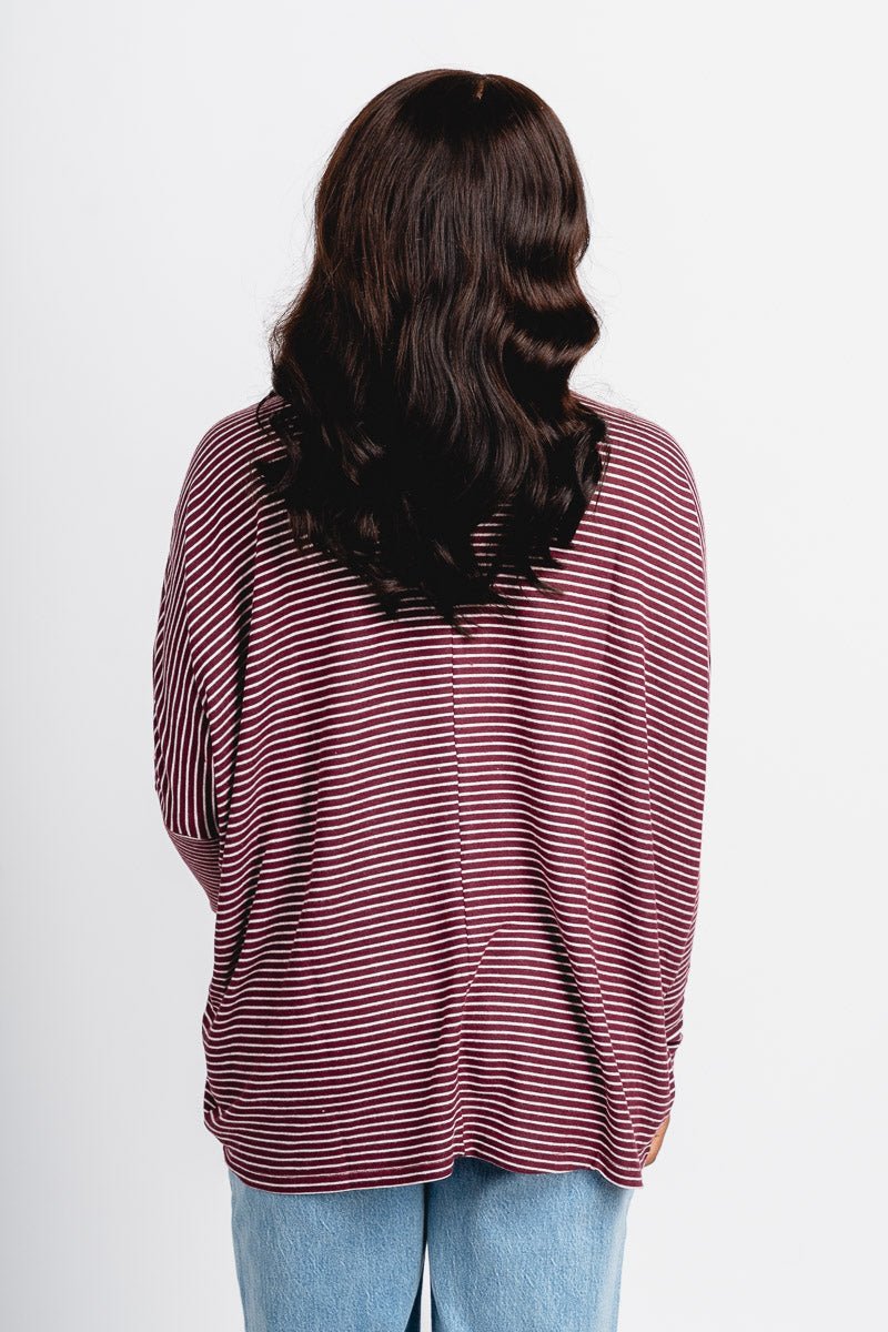 Oversized striped mock neck top cherry/cream
