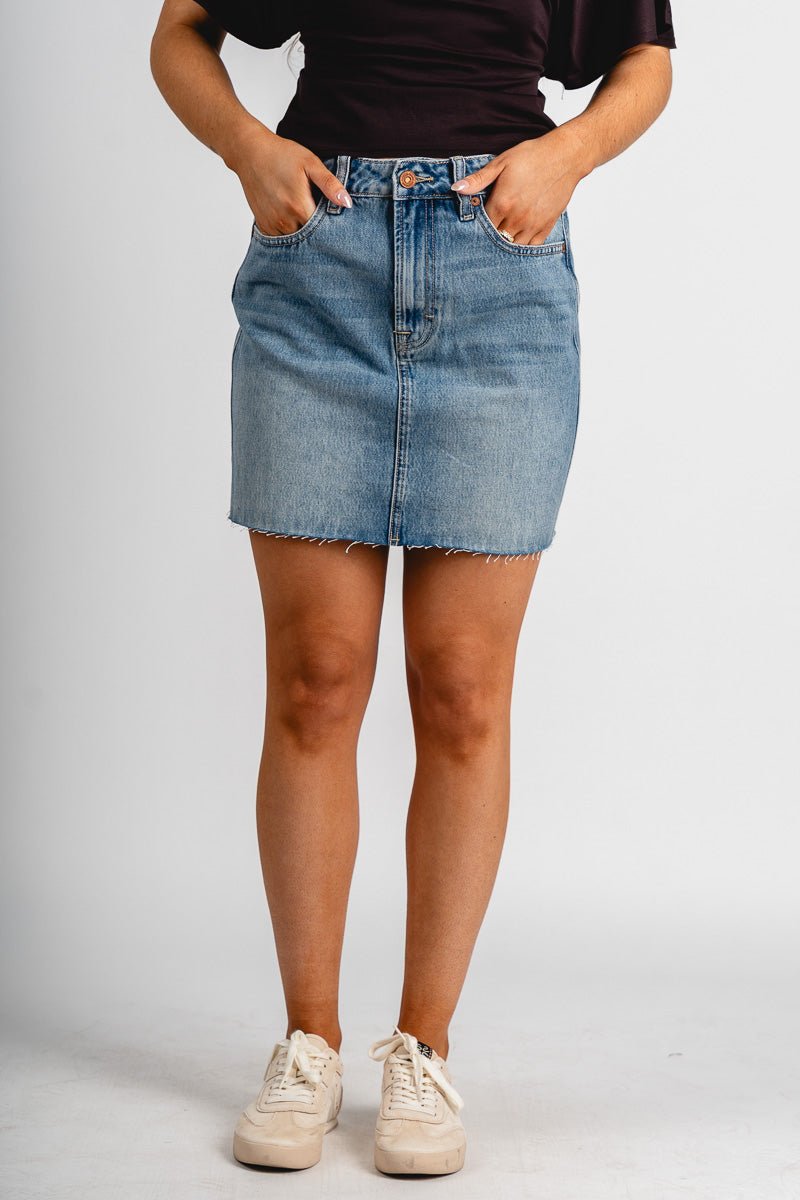 Hidden Peyton high rise denim skirt medium vintage | Lush Fashion Lounge: boutique fashion skirts, affordable boutique skirts, cute affordable skirts