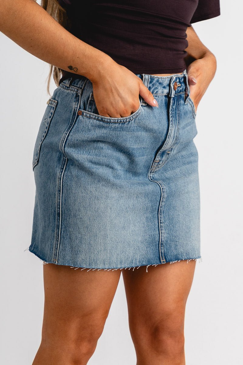 Hidden Peyton high rise denim skirt medium vintage | Lush Fashion Lounge: boutique fashion skirts, affordable boutique skirts, cute affordable skirts