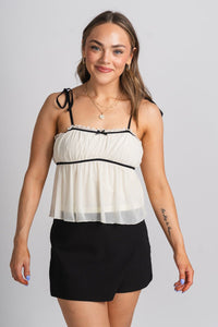 Ruffle frill tank top ivory - Affordable Tank Top - Boutique Tank Tops at Lush Fashion Lounge Boutique in Oklahoma City