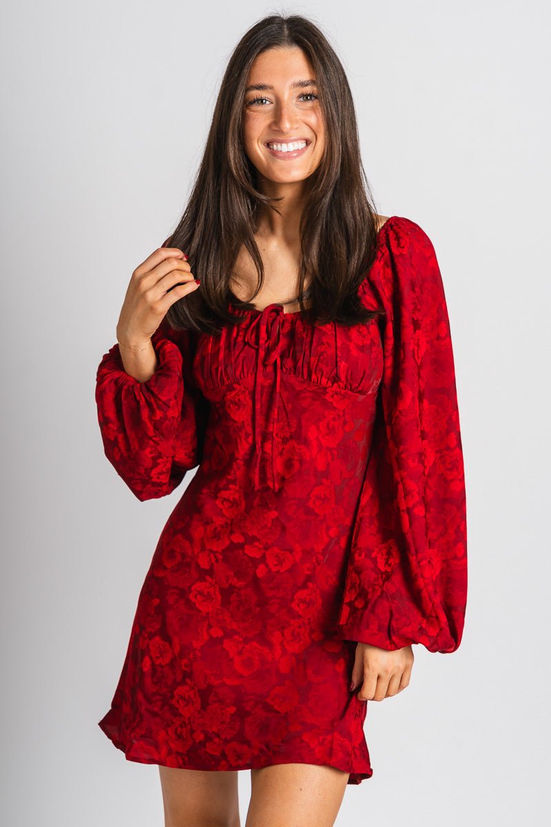 Rose mini dress dark red - Trendy T-Shirts for Valentine's Day at Lush Fashion Lounge Boutique in Oklahoma City