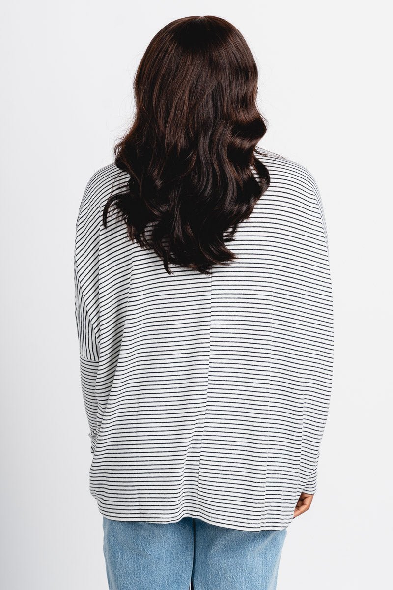 Oversized striped mock neck top cream/black