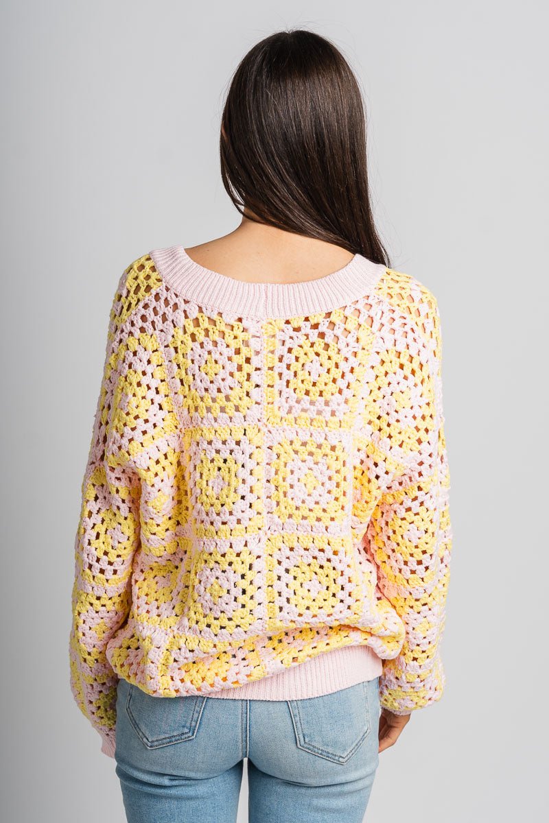 Crochet sweater cardigan pink/yellow