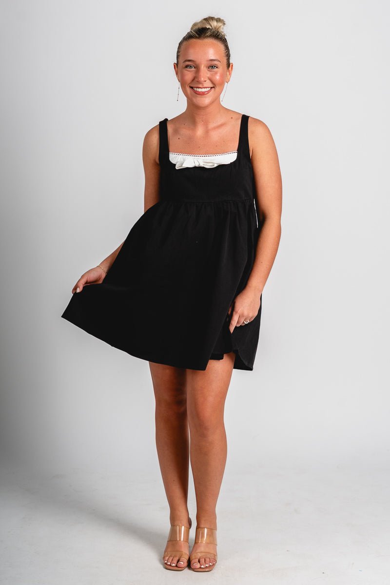 black dress trendy Bow babydoll mini dress Black Black / Medium