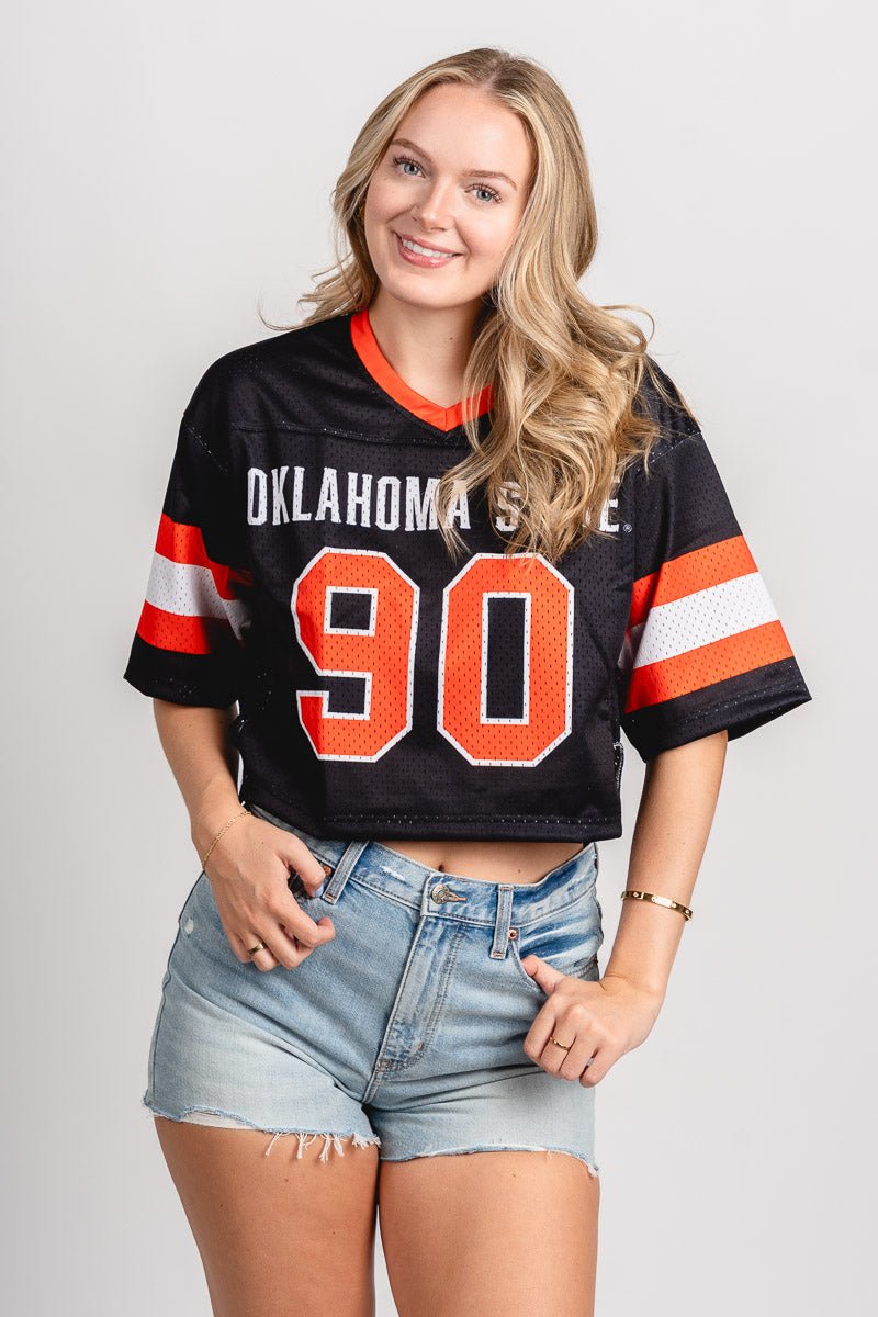 OSU OSU Oklahoma State cropped football jersey top black top | Lush Fashion Lounge Trendy Oklahoma State Cowboys Apparel & Cute Gameday T-Shirts