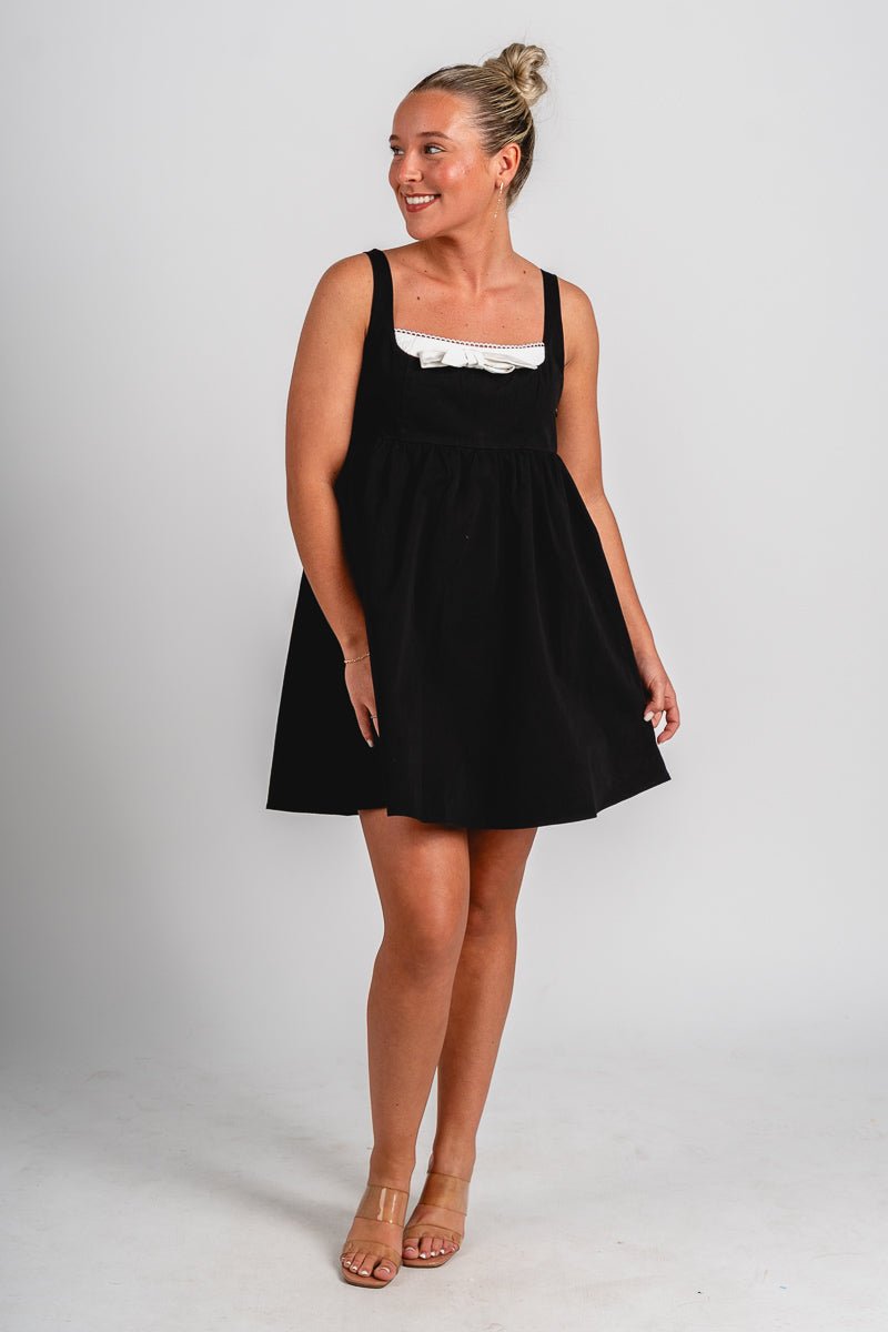Bow babydoll mini dress Black Black / Medium Bow babydoll mini dress Black Black / Medium