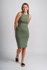 Sleeveless bodycon dress olive Stylish Dress - Womens Fashion Dresses at Lush Fashion Lounge Boutique in Oklahoma City