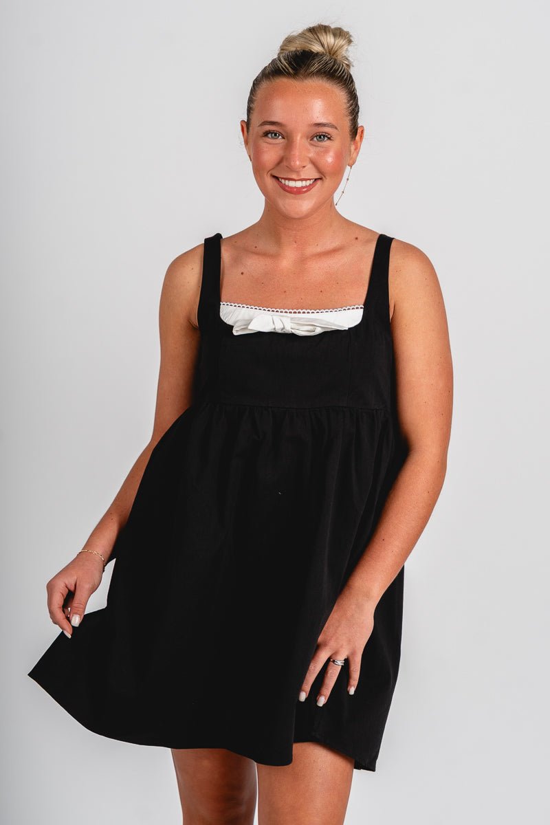 Bow babydoll mini dress Black Black / Medium Bow babydoll mini dress Black Black / Medium