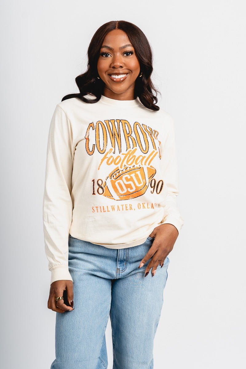 OSU OSU Cowboys big football long sleeve t-shirt natural T-shirt | Lush Fashion Lounge Trendy Oklahoma State Cowboys Apparel & Cute Gameday T-Shirts