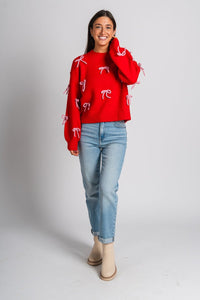 Bow embellished sweater red - Cute Valentine's Day Outfits at Lush Fashion Lounge Boutique in Oklahoma City