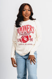 OU OU Sooners big football long sleeve t-shirt natural T-shirt | Lush Fashion Lounge Trendy Oklahoma University Sooners Apparel & Cute Gameday T-Shirts