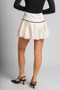 Satin bow mini skirt ivory | Lush Fashion Lounge: boutique fashion skirts, affordable boutique skirts, cute affordable skirts