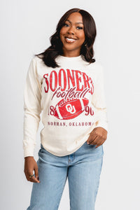 OU OU Sooners big football long sleeve t-shirt natural T-shirt | Lush Fashion Lounge Trendy Oklahoma University Sooners Apparel & Cute Gameday T-Shirts