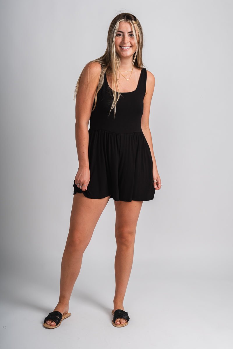 Modal sleeveless romper black Stylish Romper - Womens Fashion Rompers & Pantsuits at Lush Fashion Lounge Boutique in Oklahoma City