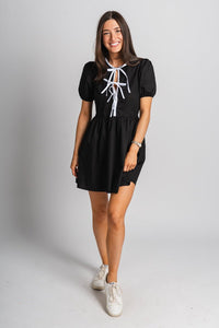 Bow detail mini dress black - Trendy dress - Fashion Dresses at Lush Fashion Lounge Boutique in Oklahoma City