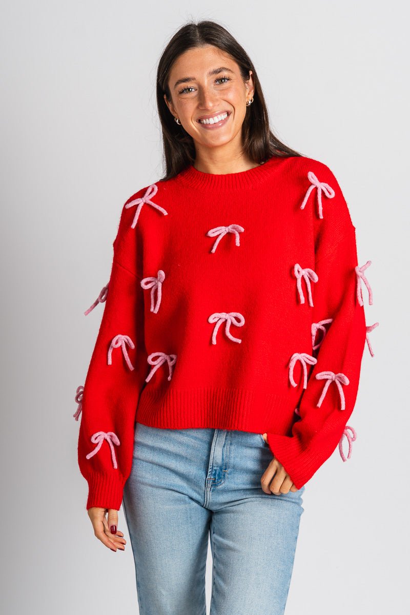 Bow embellished sweater red