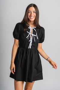 Bow detail mini dress black - Affordable dress - Boutique Dresses at Lush Fashion Lounge Boutique in Oklahoma City