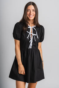 Bow detail mini dress black - Cute dress - Trendy Dresses at Lush Fashion Lounge Boutique in Oklahoma City