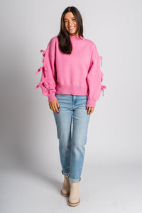 Aria bow sweater pink - Trendy Valentine's T-Shirts at Lush Fashion Lounge Boutique in Oklahoma City