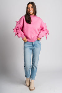 Aria bow sweater pink - Cute Valentine's Day Outfits at Lush Fashion Lounge Boutique in Oklahoma City