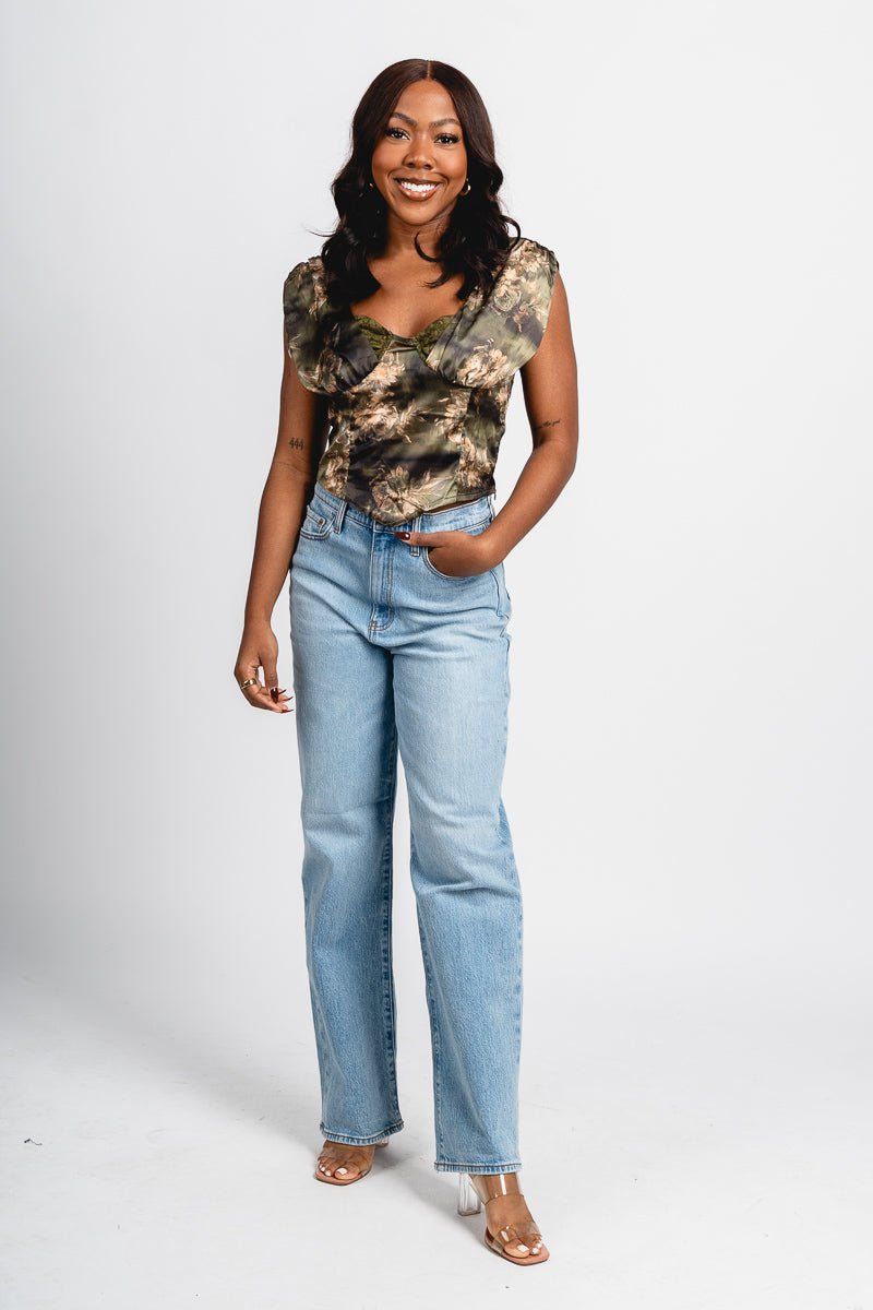 Satin bustier top olive