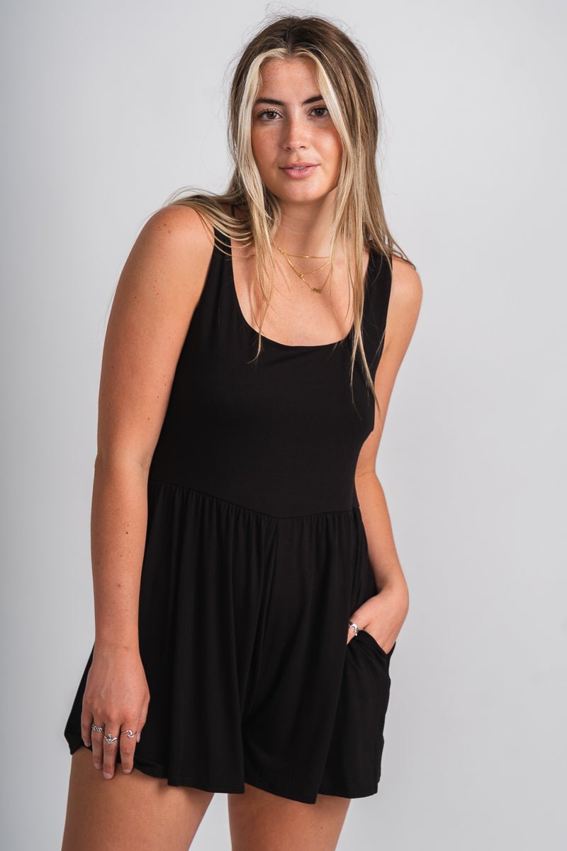 Modal sleeveless romper black - Affordable Romper - Boutique Rompers & Pantsuits at Lush Fashion Lounge Boutique in Oklahoma City