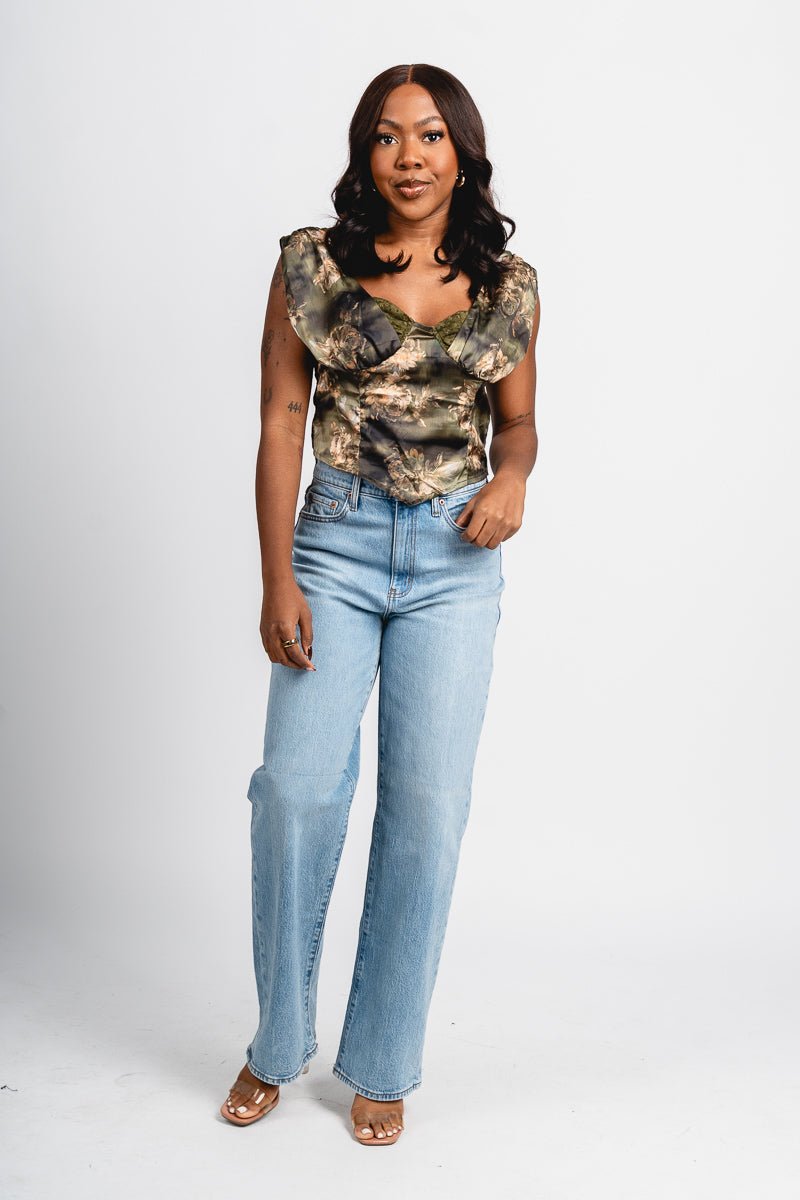 Satin bustier top olive