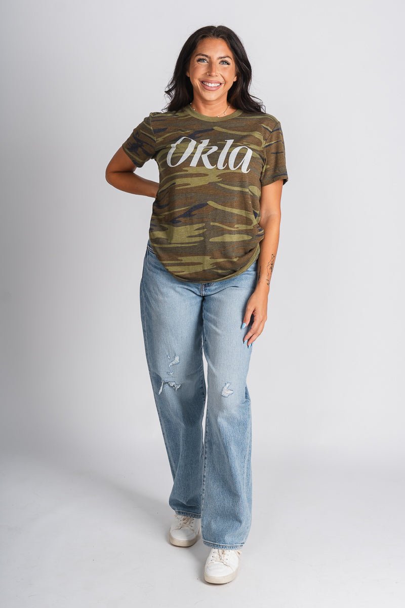 OKLA script camo t-shirt green