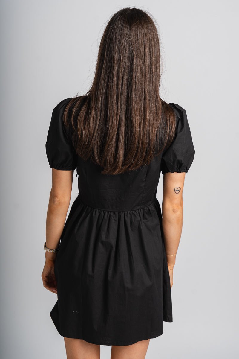 Bow detail mini dress black Stylish dress - Womens Fashion Dresses at Lush Fashion Lounge Boutique in Oklahoma City