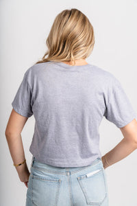 OSU OSU Cowboys Pete crop tee grey T-shirt | Lush Fashion Lounge Trendy Oklahoma State Cowboys Apparel & Cute Gameday T-Shirts