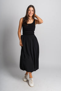 Balloon midi dress black - Trendy dress - Fashion Dresses at Lush Fashion Lounge Boutique in Oklahoma City