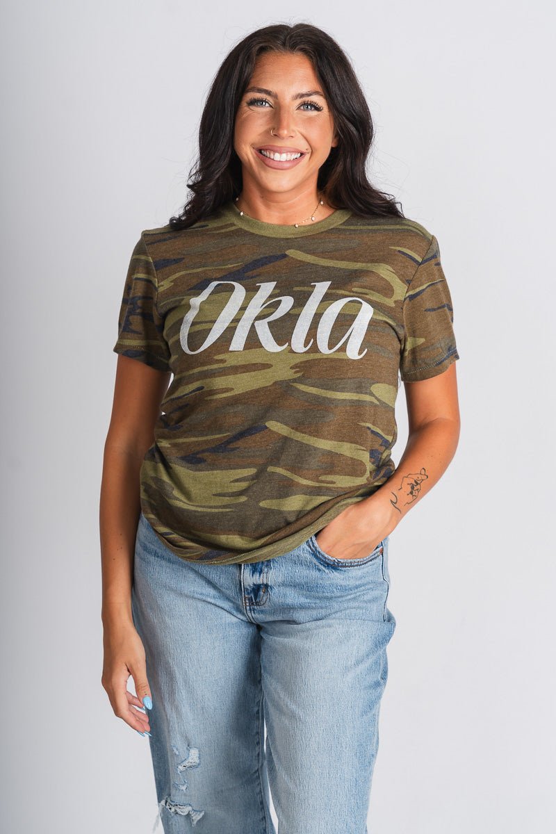 OKLA script camo t-shirt green