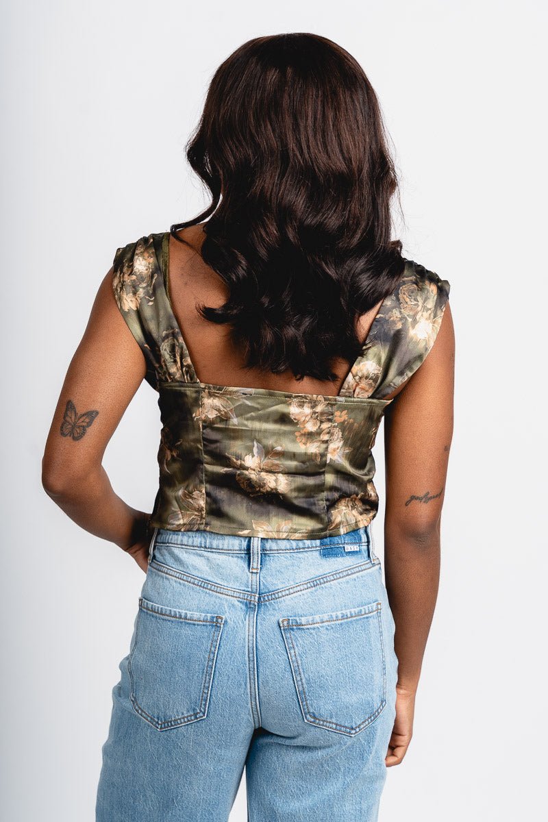 Satin bustier top olive