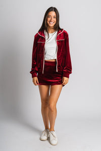 Velour zip jacket wine - Cute Valentine's Day Outfits at Lush Fashion Lounge Boutique in Oklahoma City