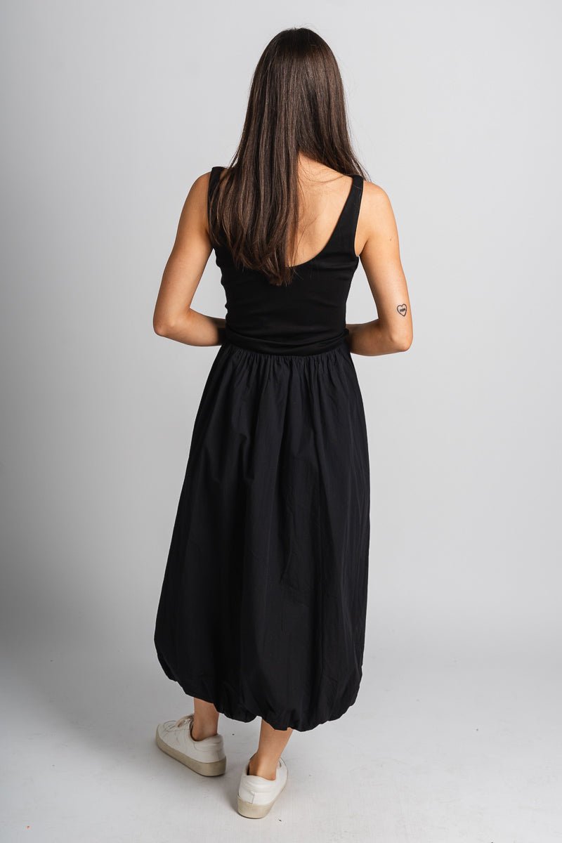 Balloon midi dress black - Affordable dress - Boutique Dresses at Lush Fashion Lounge Boutique in Oklahoma City