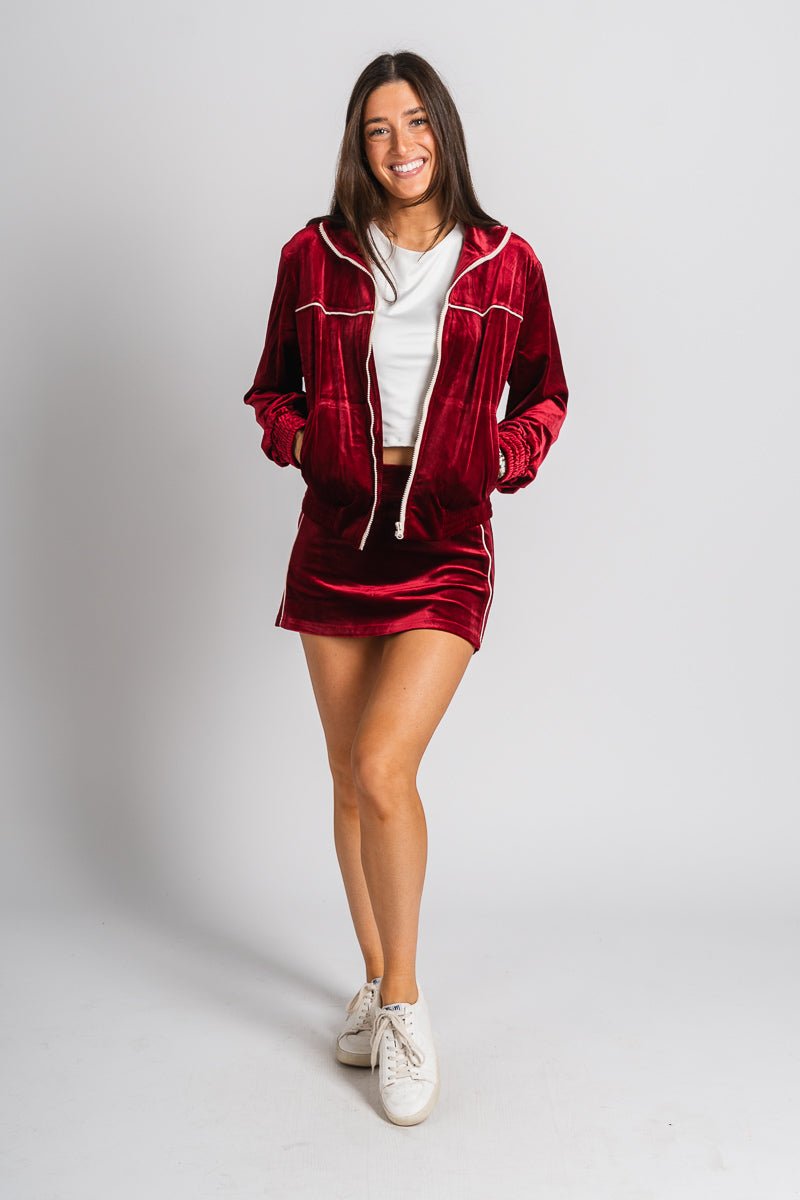 Velour zip jacket wine