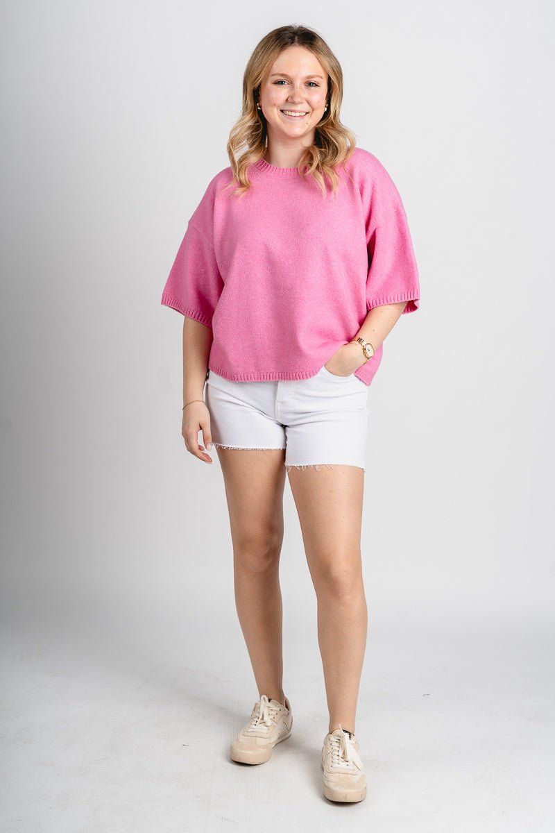 Boxy short sleeve sweater pink - Cute Sweater - Trendy Easter Clothing Line at Lush Fashion Lounge Boutique in Oklahoma