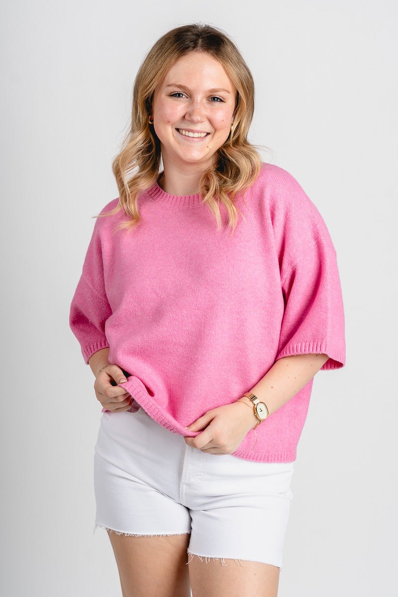Boxy short sleeve sweater pink - Stylish Sweater - Cute Easter Outfits at Lush Fashion Lounge Boutique in Oklahoma