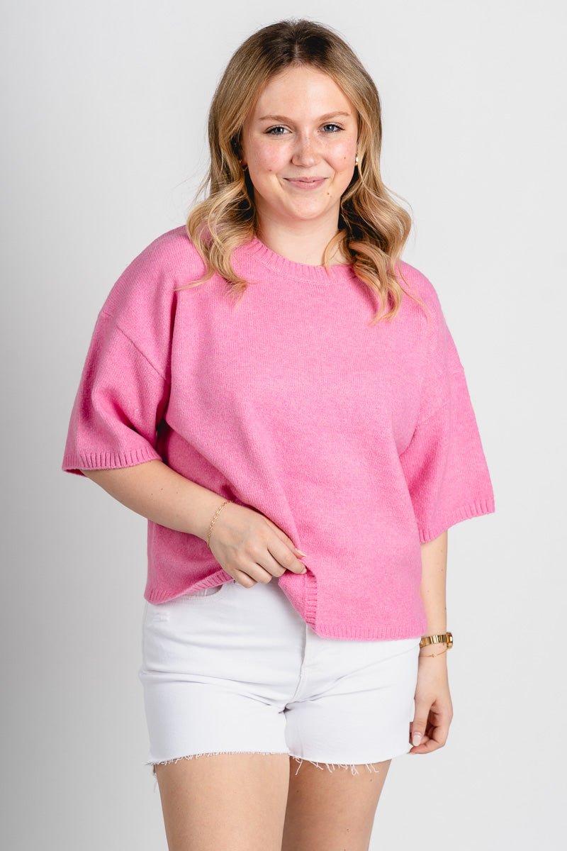 Boxy short sleeve sweater pink - Trendy Sweater - Fun Easter Looks at Lush Fashion Lounge Boutique in Oklahoma