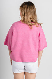 Boxy short sleeve sweater pink - Stylish Sweater - Cute Easter Clothing Line at Lush Fashion Lounge Boutique in Oklahoma