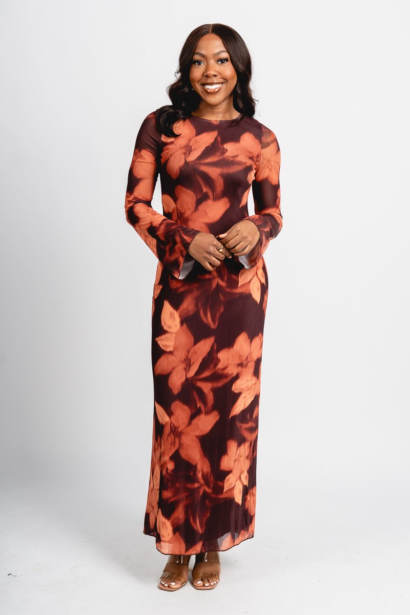 Water color mesh maxi dress brown - Cute Dress - Trendy Dresses at Lush Fashion Lounge Boutique in Oklahoma City