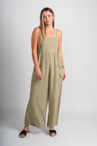 Cami pocket jumpsuit sage green - Cute jumpsuit - Trendy Rompers and Pantsuits at Lush Fashion Lounge Boutique in Oklahoma City