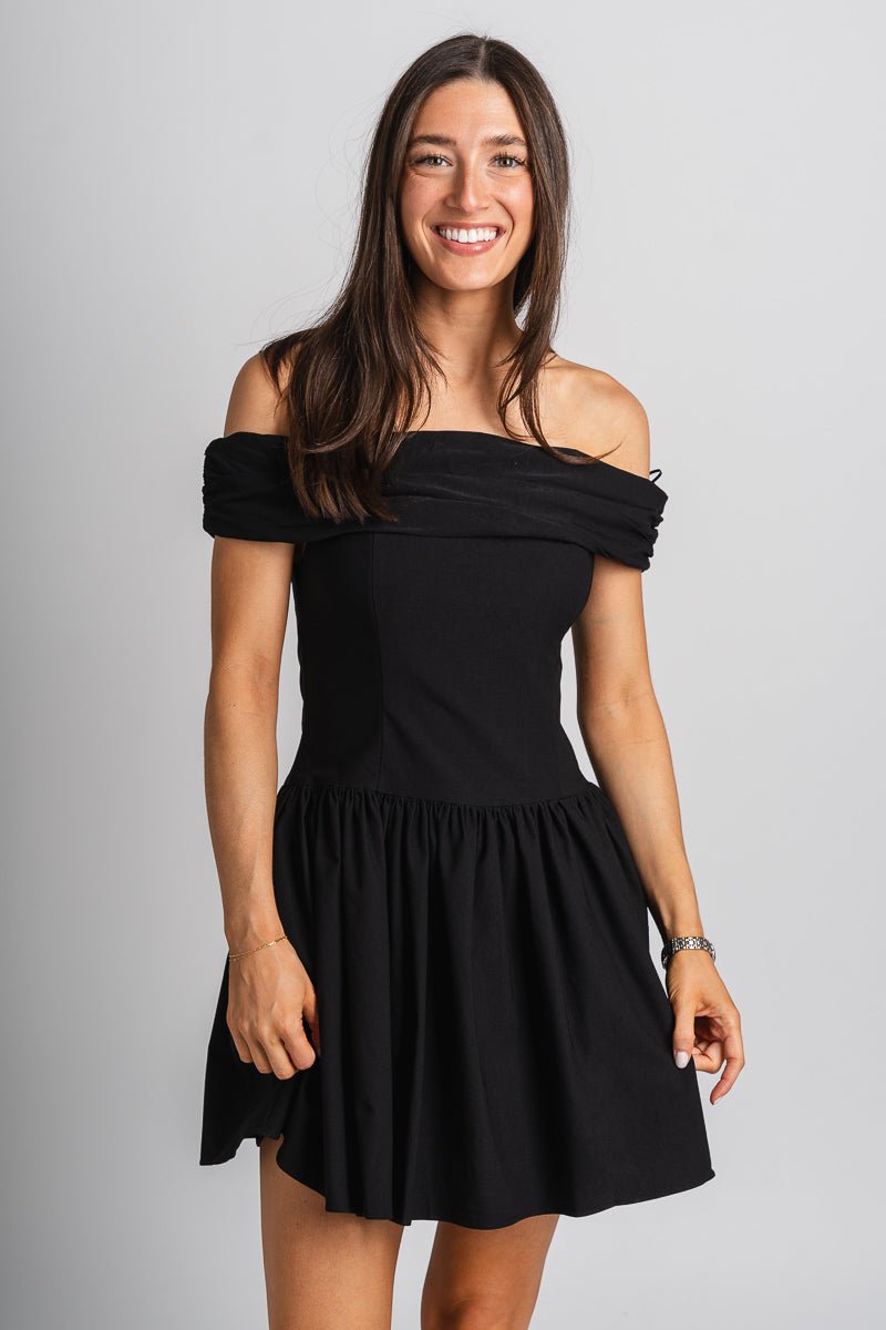 Off shoulder dress black - Affordable dress - Boutique Dresses at Lush Fashion Lounge Boutique in Oklahoma City