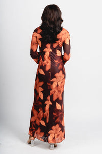 Water color mesh maxi dress brown - Affordable Dress - Boutique Dresses at Lush Fashion Lounge Boutique in Oklahoma City