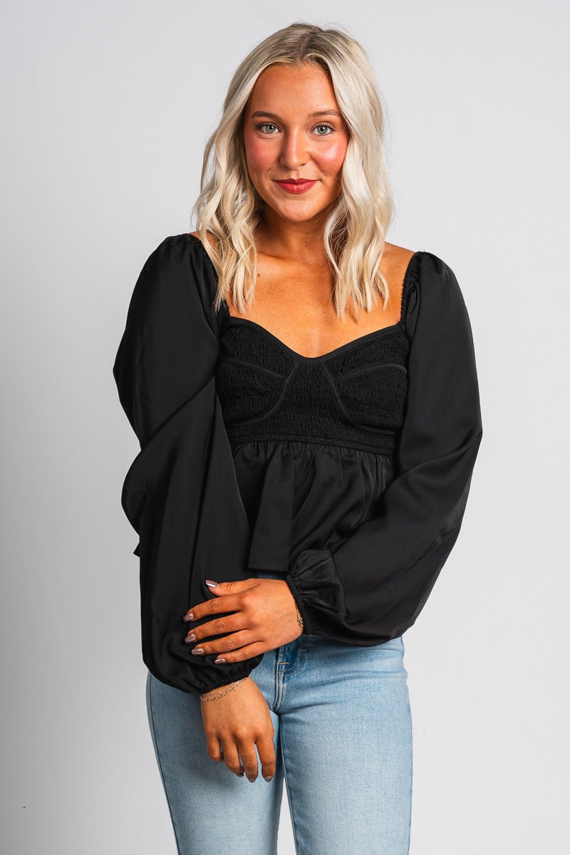 Puff sleeve babydoll top black