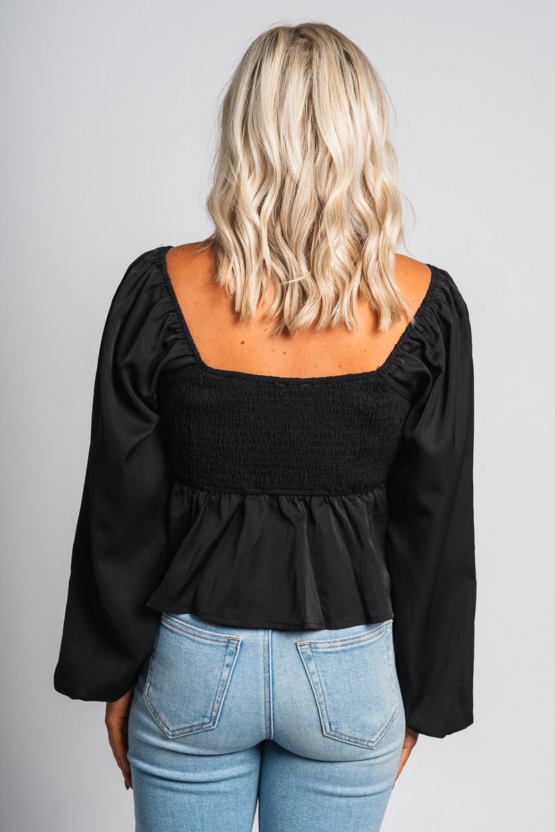 Puff sleeve babydoll top black